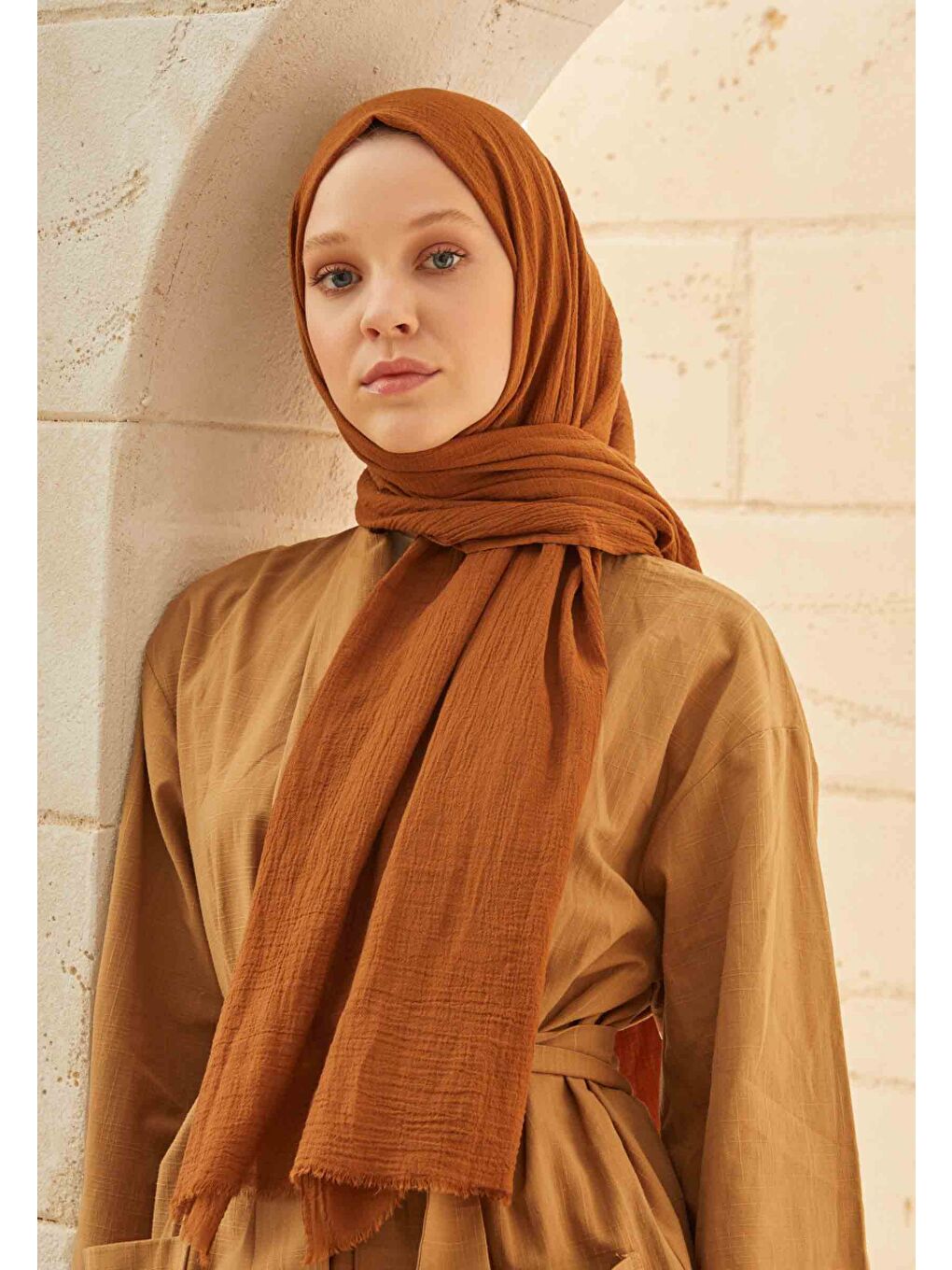 Kahverengi Organik Pamuk Şal Koyu Kahve-2