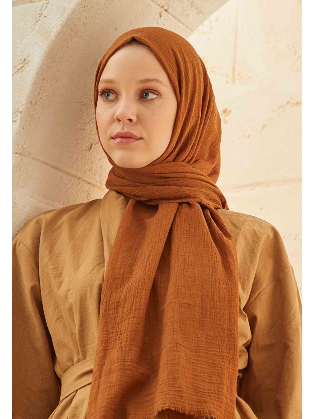 Kahverengi Organik Pamuk Şal Koyu Kahve-3