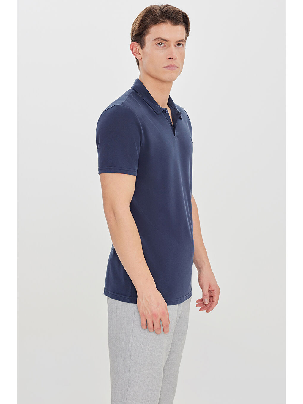 Erkek Lacivert Yumuşak Dokulu Slim Fit Dar Kesim Polo Yaka Tişört-2