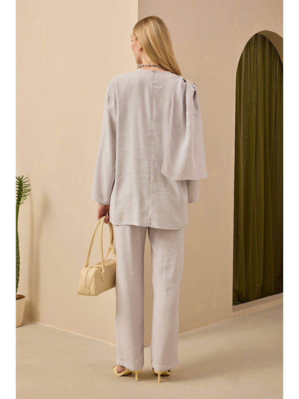 Şal Yaka Modal Takım Soft Gri-4