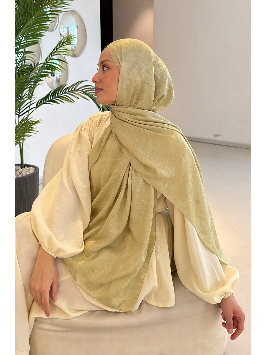 Ağaçdalı Desen Ayrobin Floş Jakar Şal Mint Yeşili-3