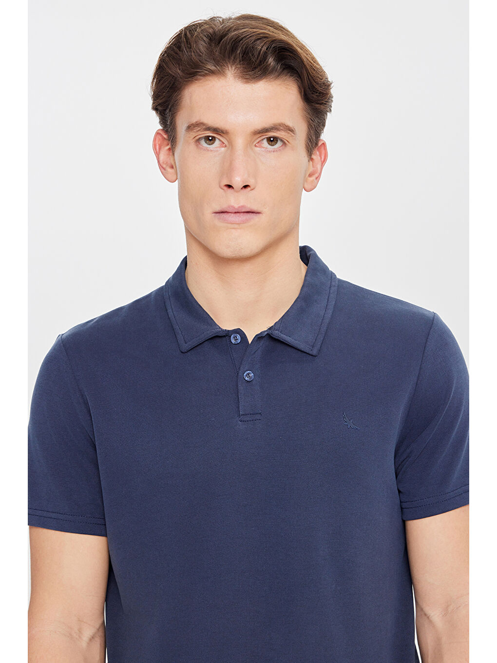 Erkek Lacivert Yumuşak Dokulu Slim Fit Dar Kesim Polo Yaka Tişört-3