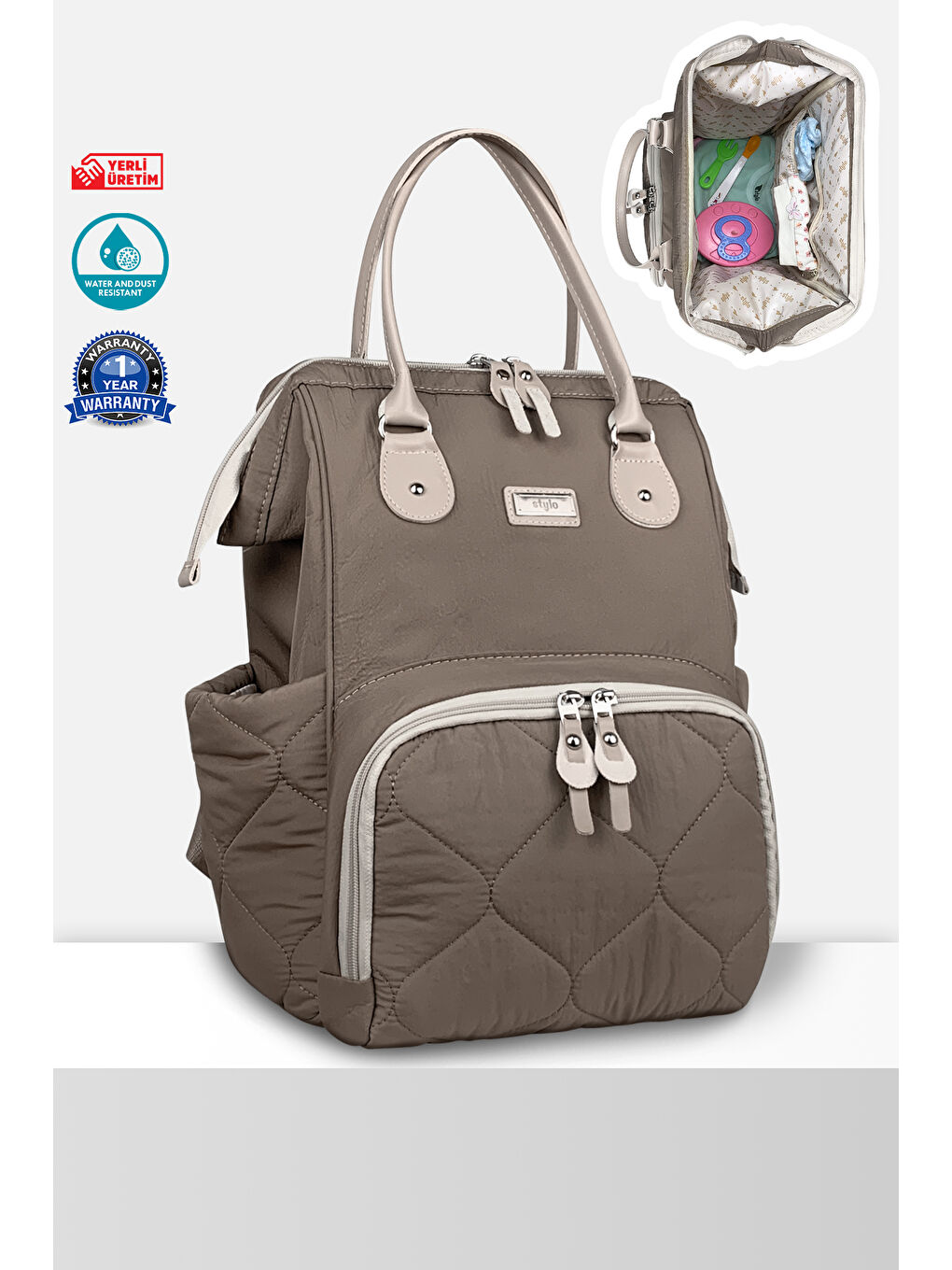 Victoria Kapitone Anne Bebek Bakım Sırt Çantası Vizon