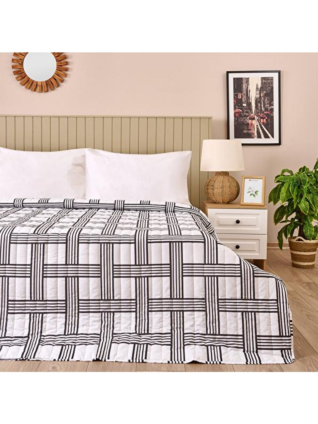 Soft Kareli Çift Kişilik Yatak Örtüsü - Beyaz - 200x230 cm