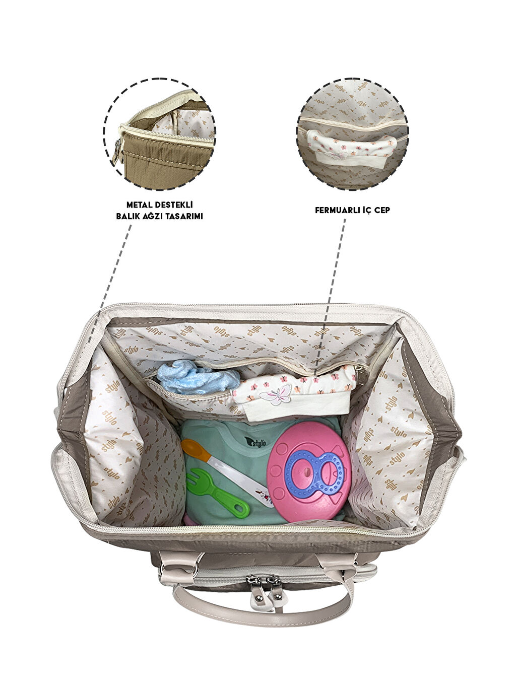 Victoria Kapitone Anne Bebek Bakım Sırt Çantası Vizon-2