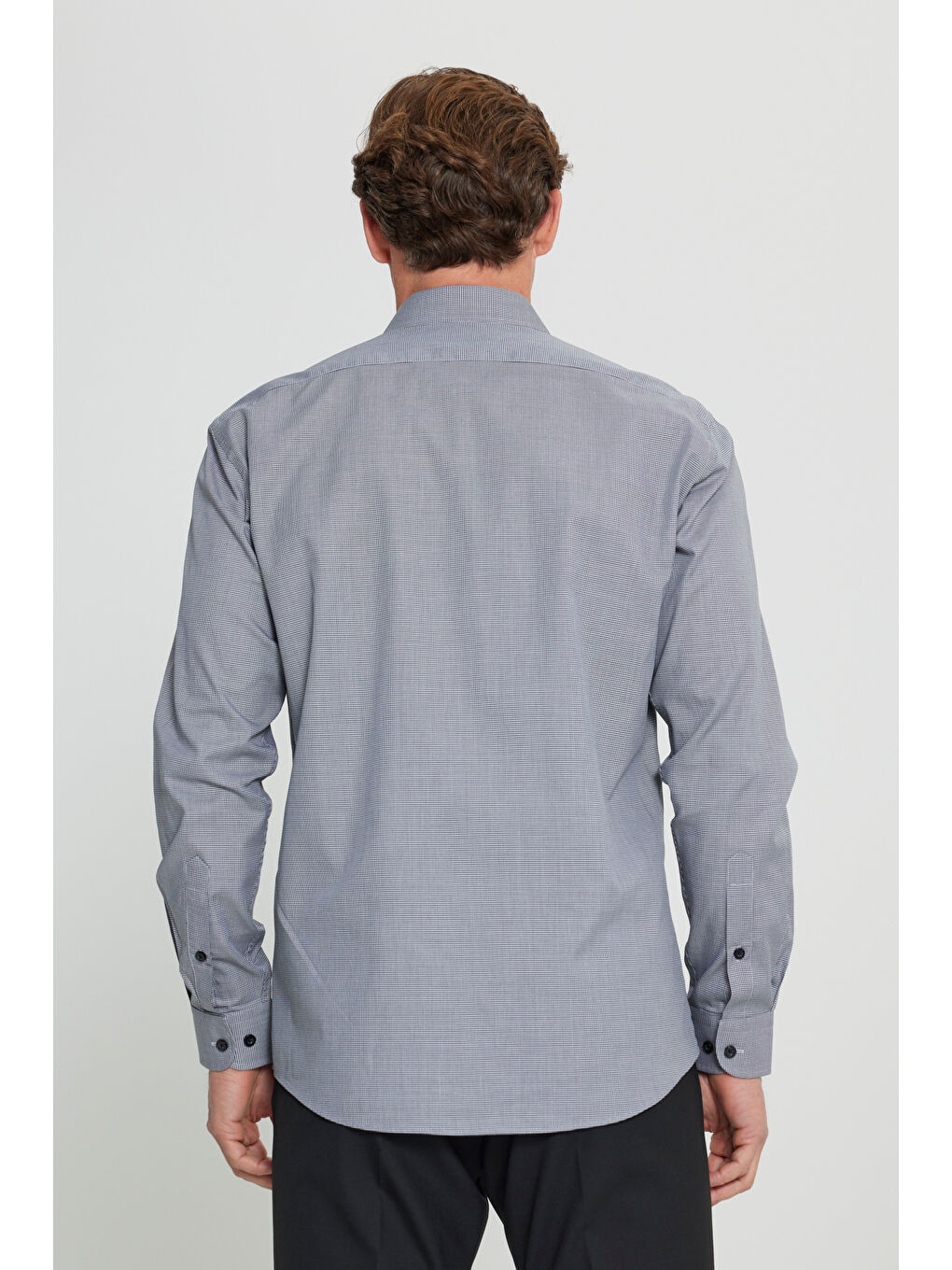 Erkek Siyah-Beyaz %100 Pamuk Comfort Fit Rahat Kesim Klasik Yaka Armürlü Gömlek-5