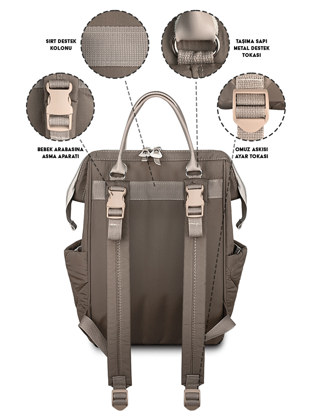 Victoria Kapitone Anne Bebek Bakım Sırt Çantası Vizon-5