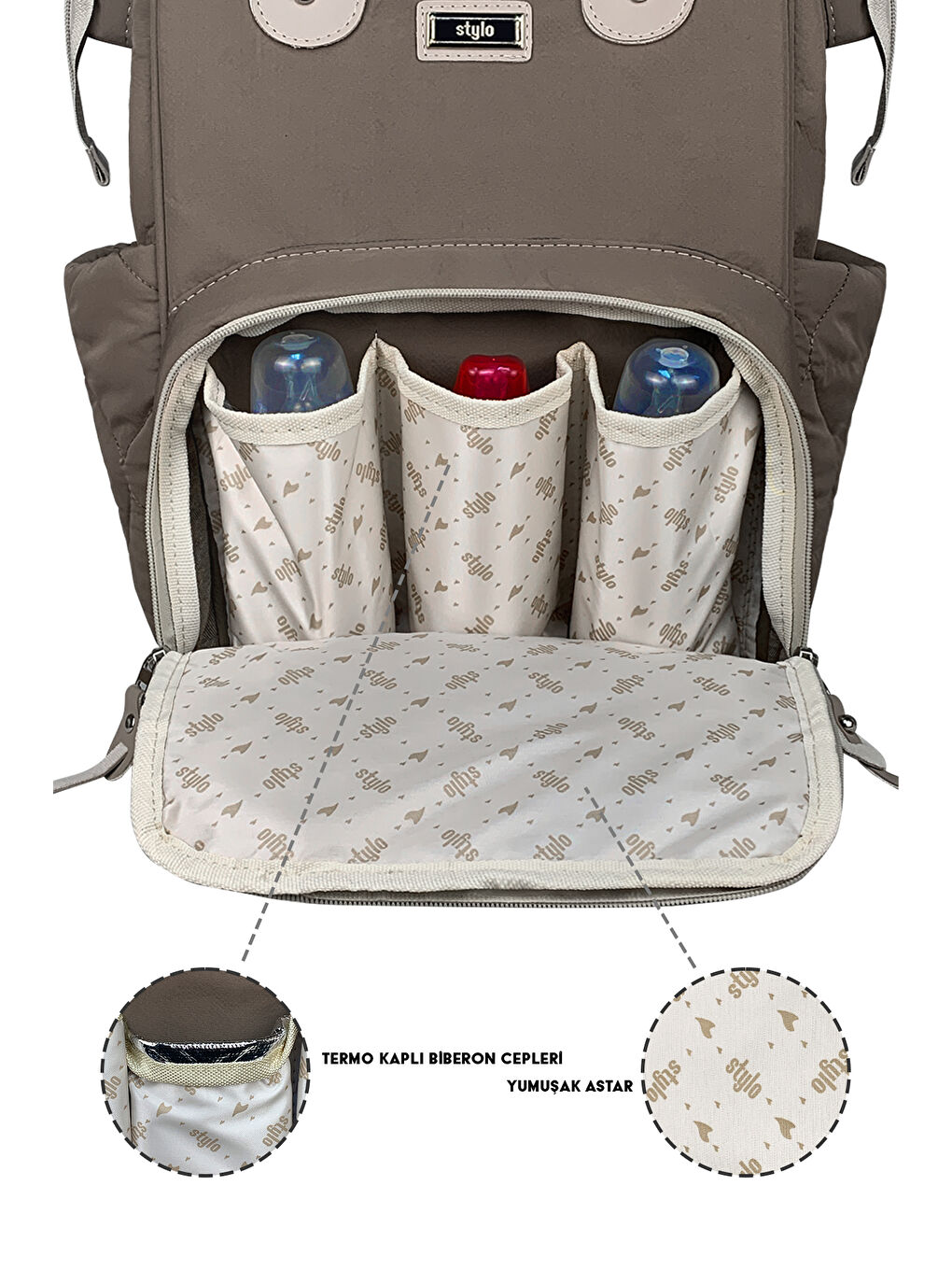 Victoria Kapitone Anne Bebek Bakım Sırt Çantası Vizon-6