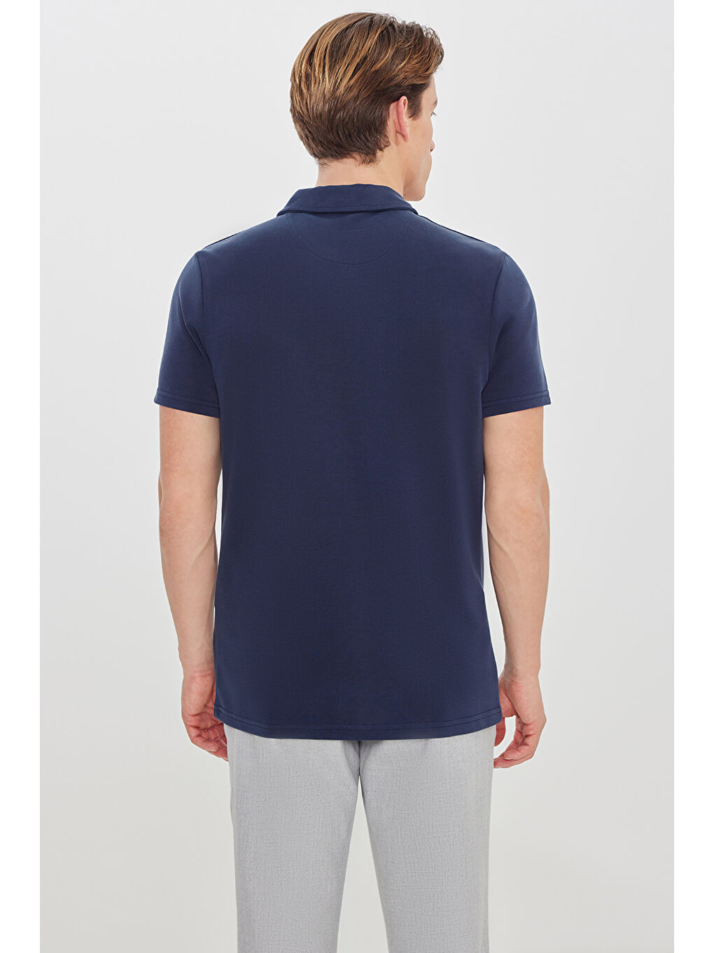 Erkek Lacivert Yumuşak Dokulu Slim Fit Dar Kesim Polo Yaka Tişört-4