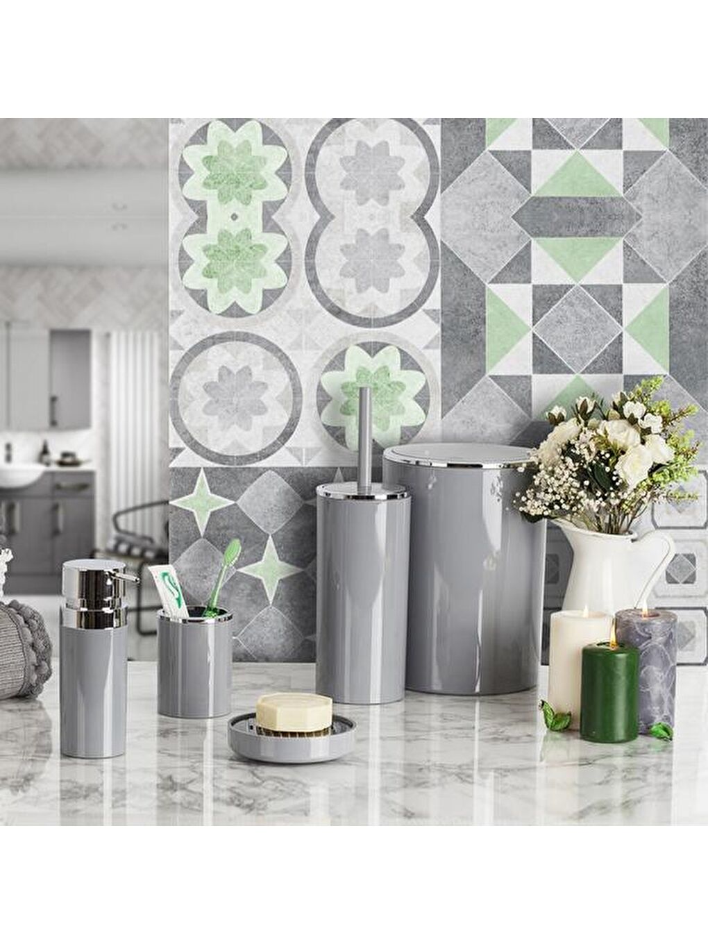 Lenox 5'li Banyo Aksesuar Set - Gri