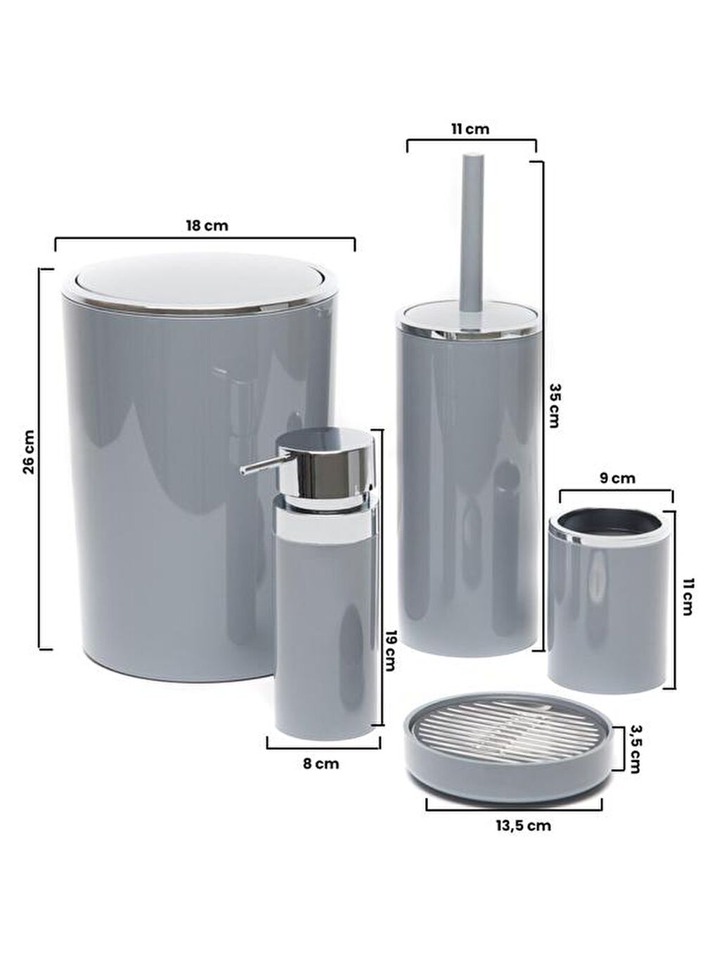 Lenox 5'li Banyo Aksesuar Set - Gri-4