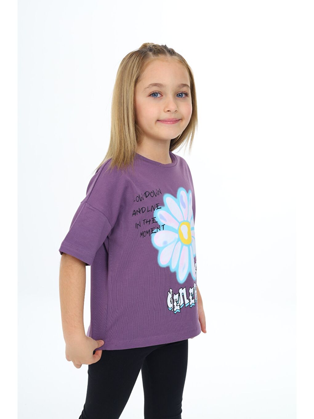 Mor Kız Çocuk Baskılı Tişört-2