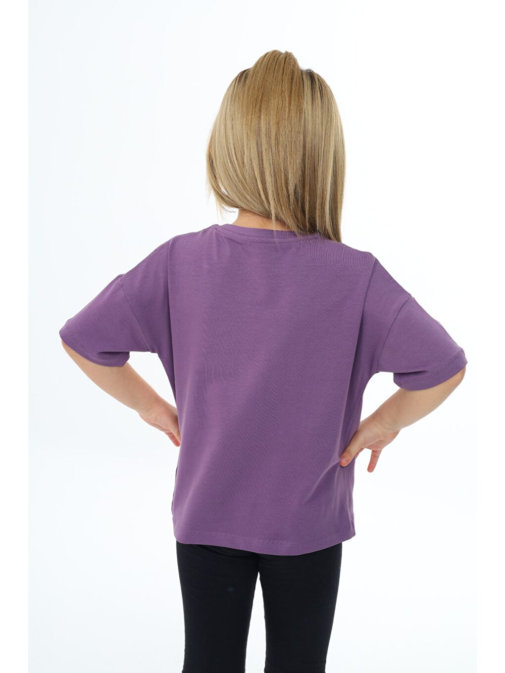 Mor Kız Çocuk Baskılı Tişört-3