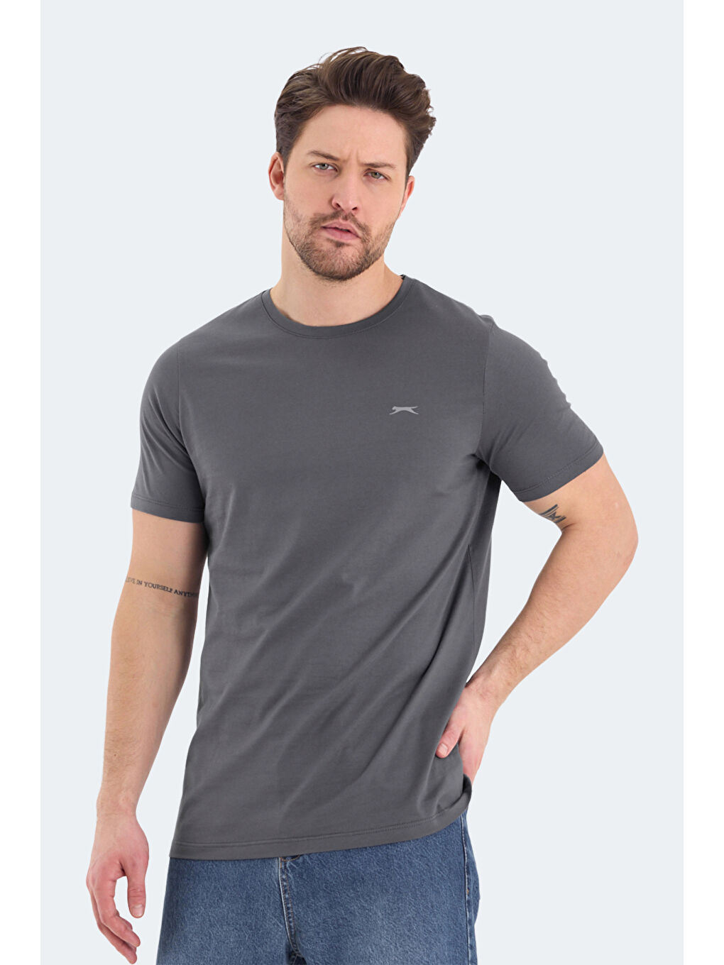 ROSALVA Erkek %100 Pamuk Tişört Koyu Gri-5