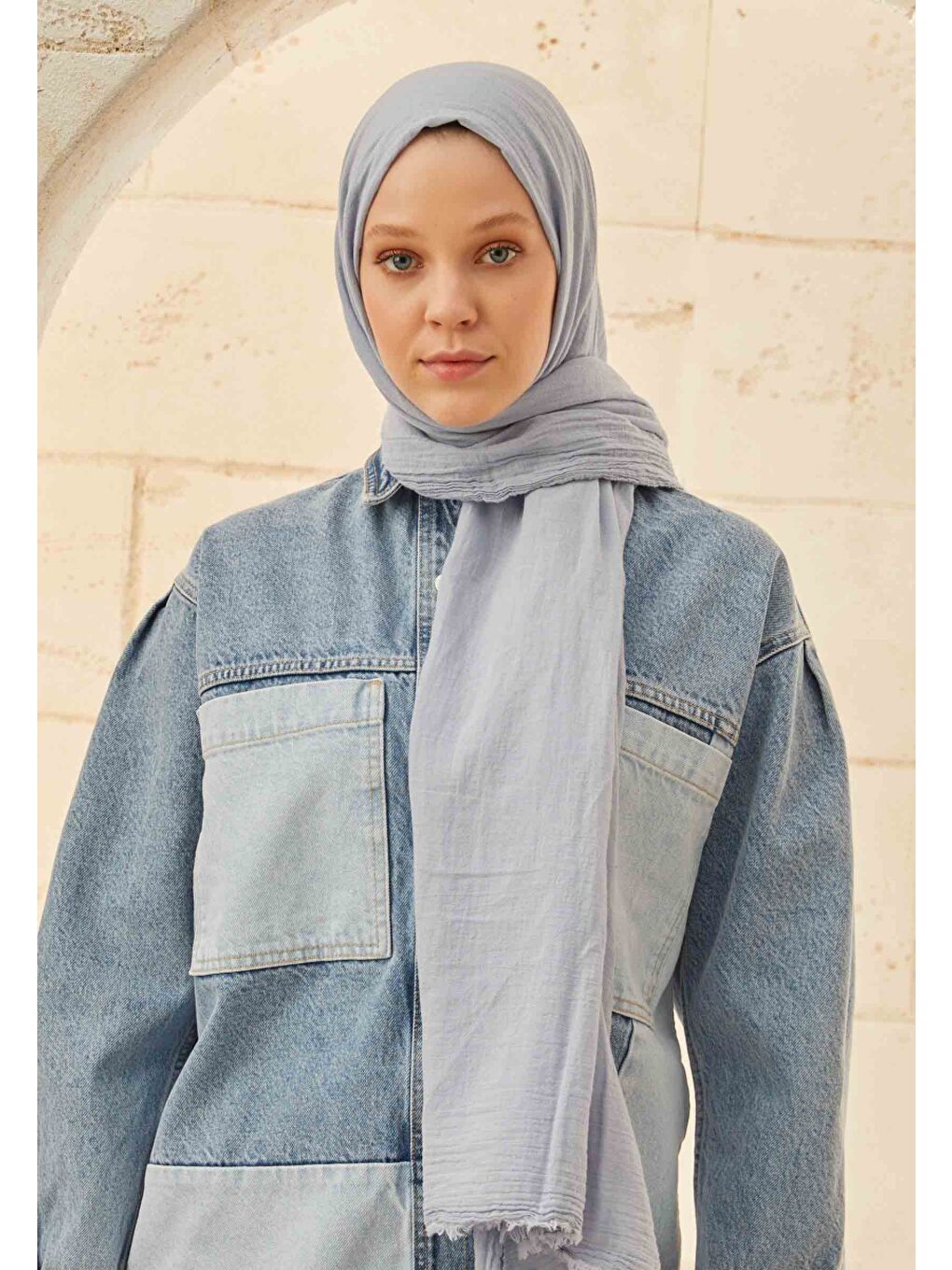 Organik Pamuk Şal Gök Mavi-1