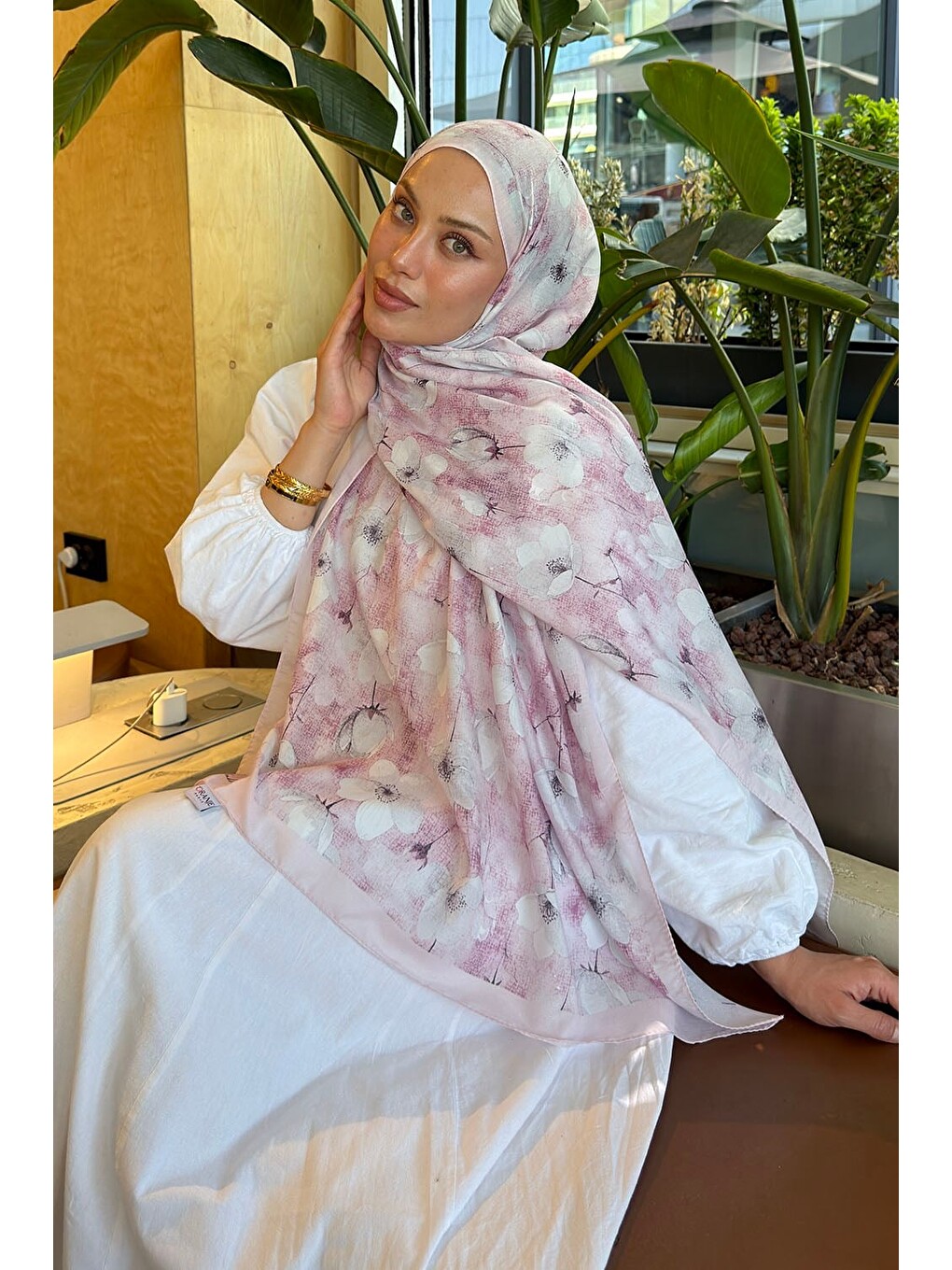 Çiçek Desen Lara Soft Şal Şeker Pembesi-1