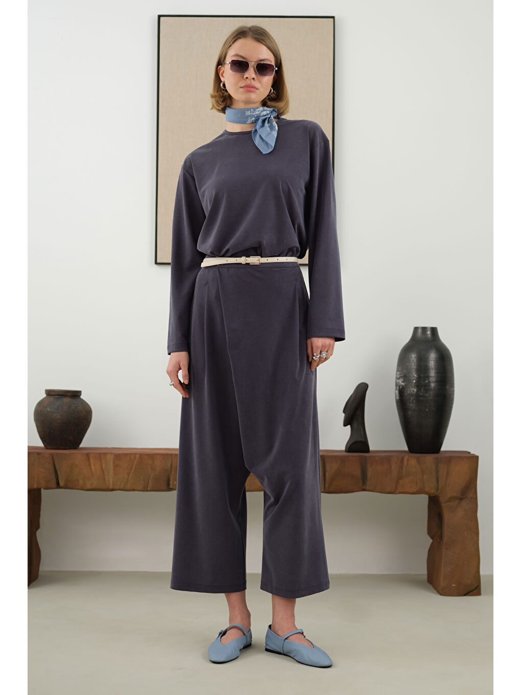 Taşlanmış Modal Takım Lacivert