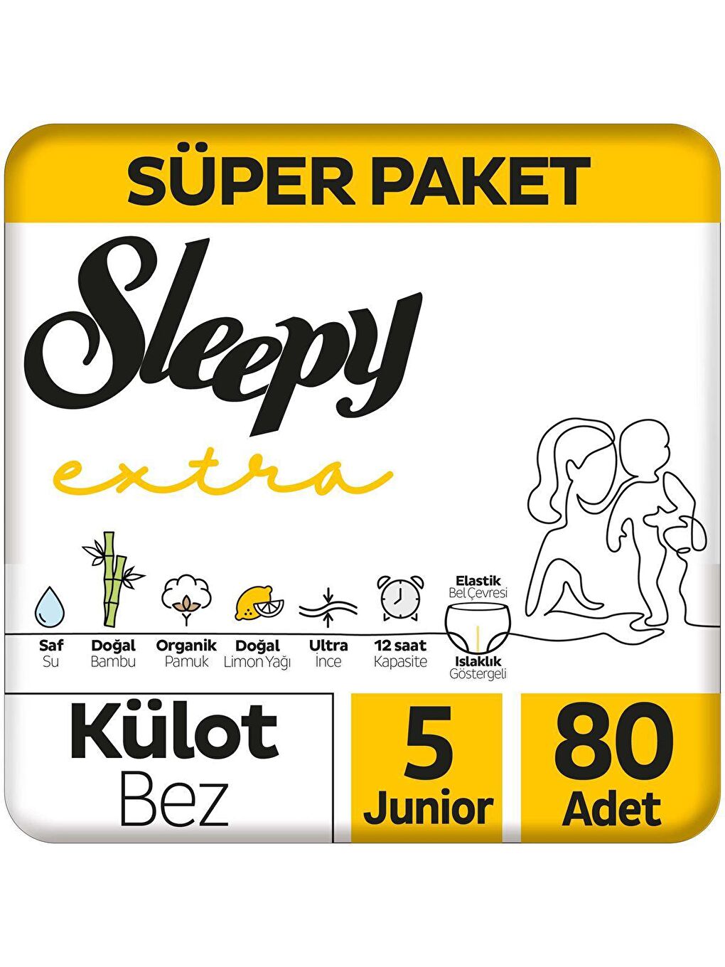 Sleepy Beyaz Tekli Paket Extra Günlük Aktivite Süper Paket Külot Bez 5 Numara Junior 80 Adet