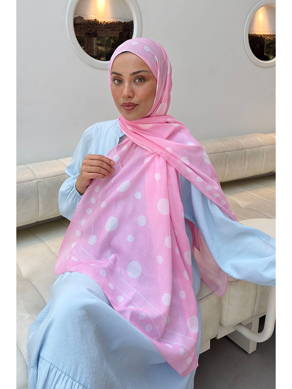 Puantiye Desen Soft Şal Şeker Pembesi-1