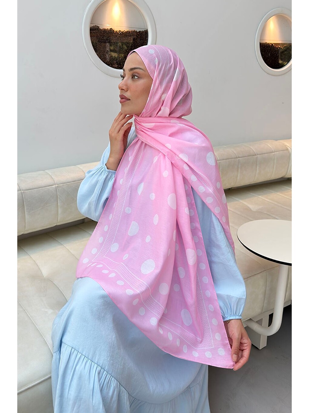 Puantiye Desen Soft Şal Şeker Pembesi-2