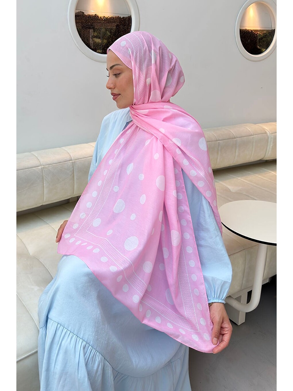 Puantiye Desen Soft Şal Şeker Pembesi-3