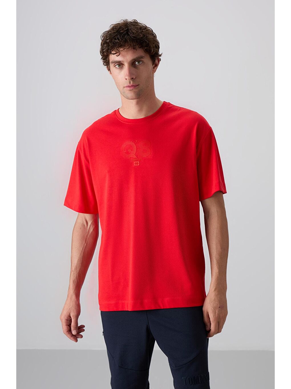 TOMMYLIFE Kırmızı Fiesta Pamuklu Kalın Yumuşak Dokulu Oversize Fit Baskılı Erkek T-Shirt - 88333