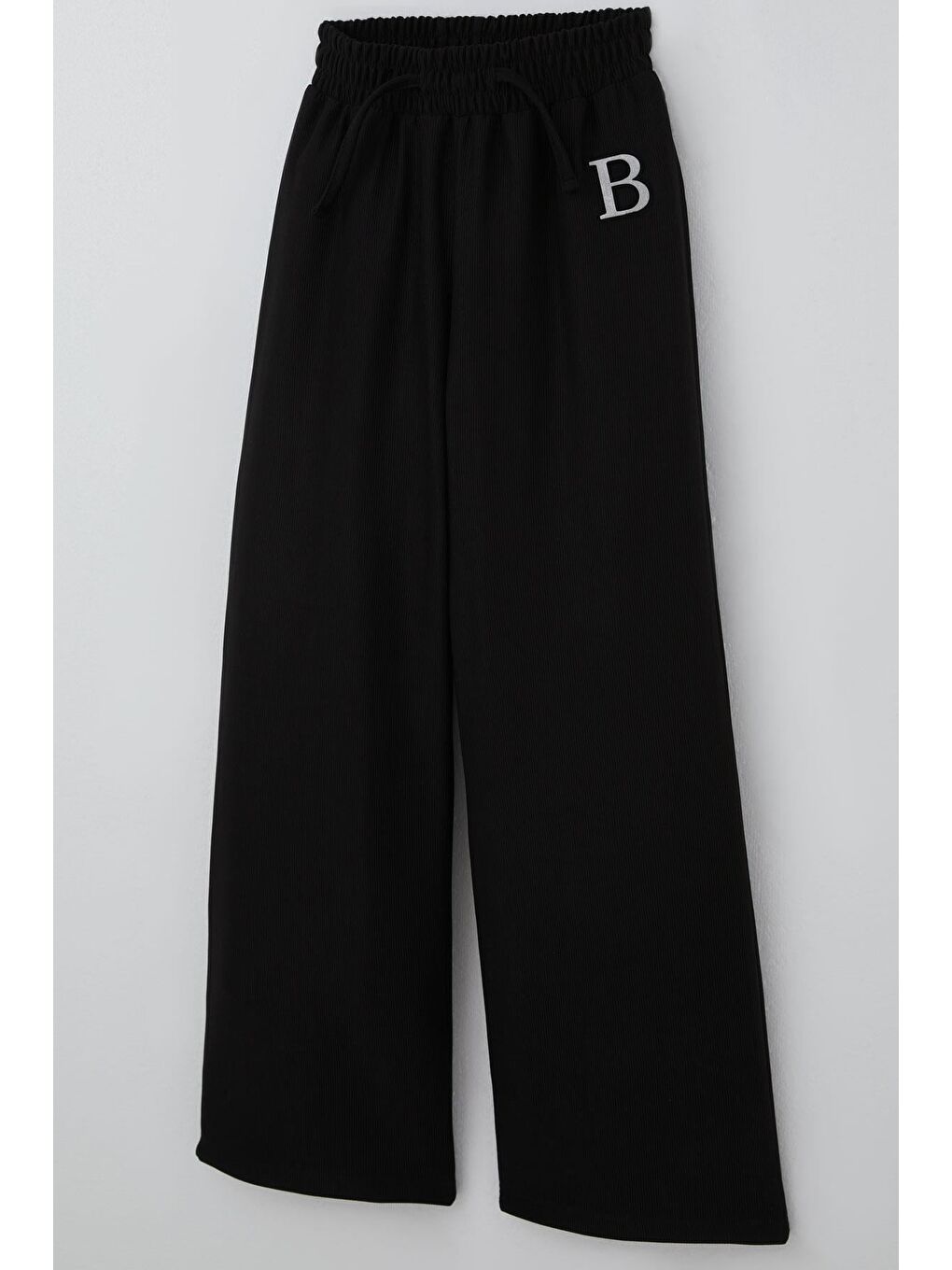 Kız Çocuk Eşofman Altı Simli B Harfi Armalı Bağcık Aksesuarlı Siyah (8-14 Yaş)-2