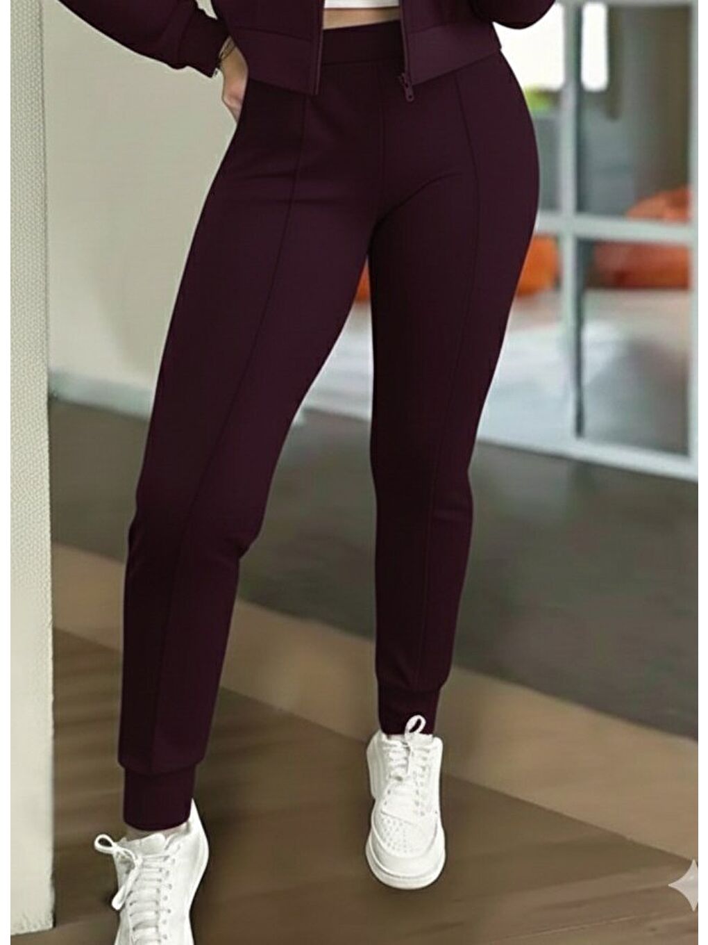 Bordo Kadın Uzun Kollu önden Fermuarlı Kısa Modal Mor Ceket Ve Pantolon Ikili Takım-2