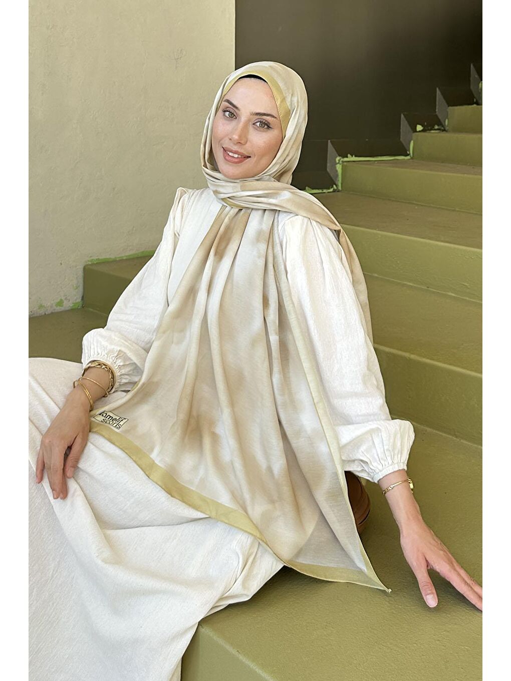 Batik Desen Soft Şal Yağ Yeşili-1