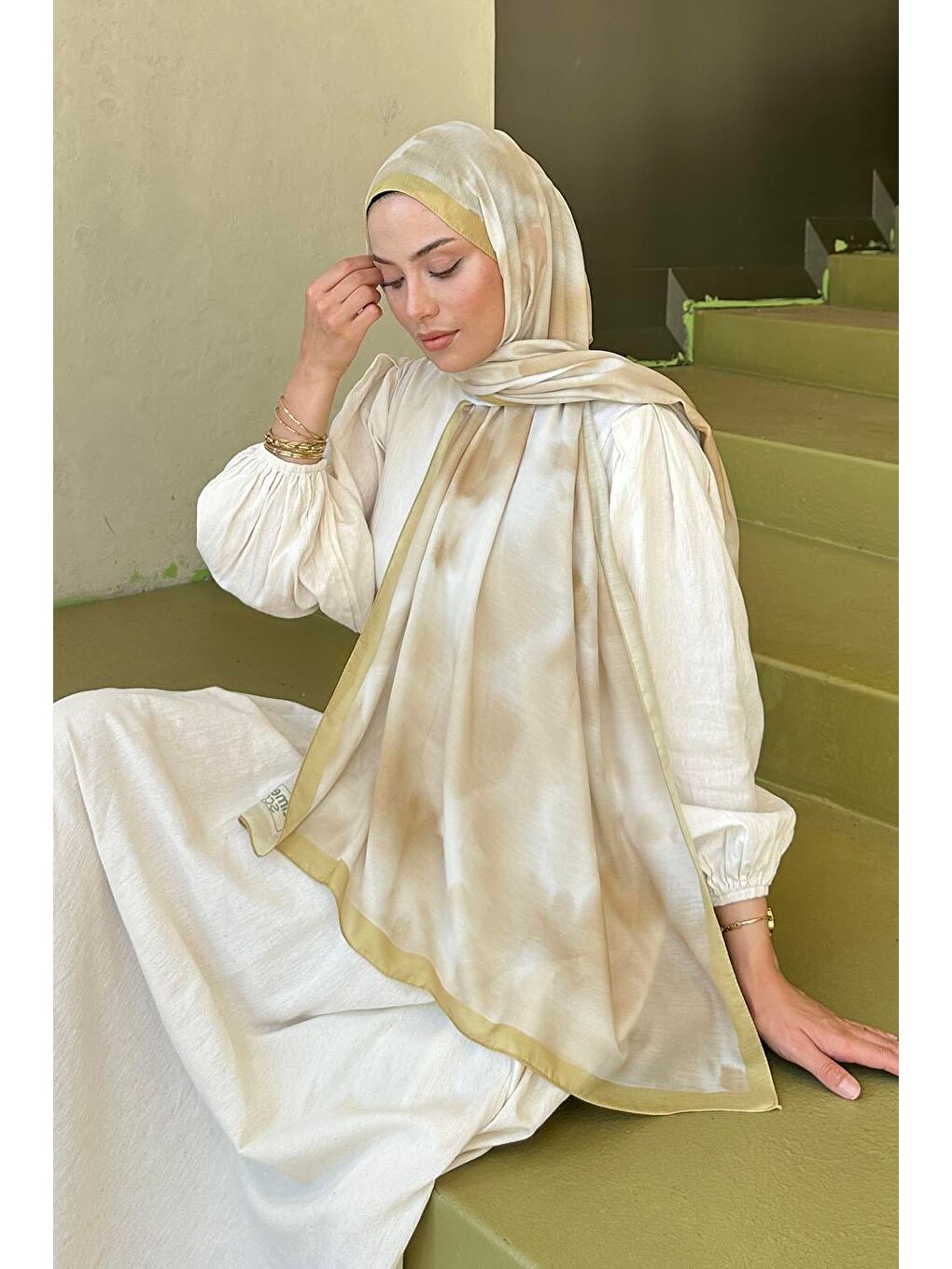 Batik Desen Soft Şal Yağ Yeşili-2