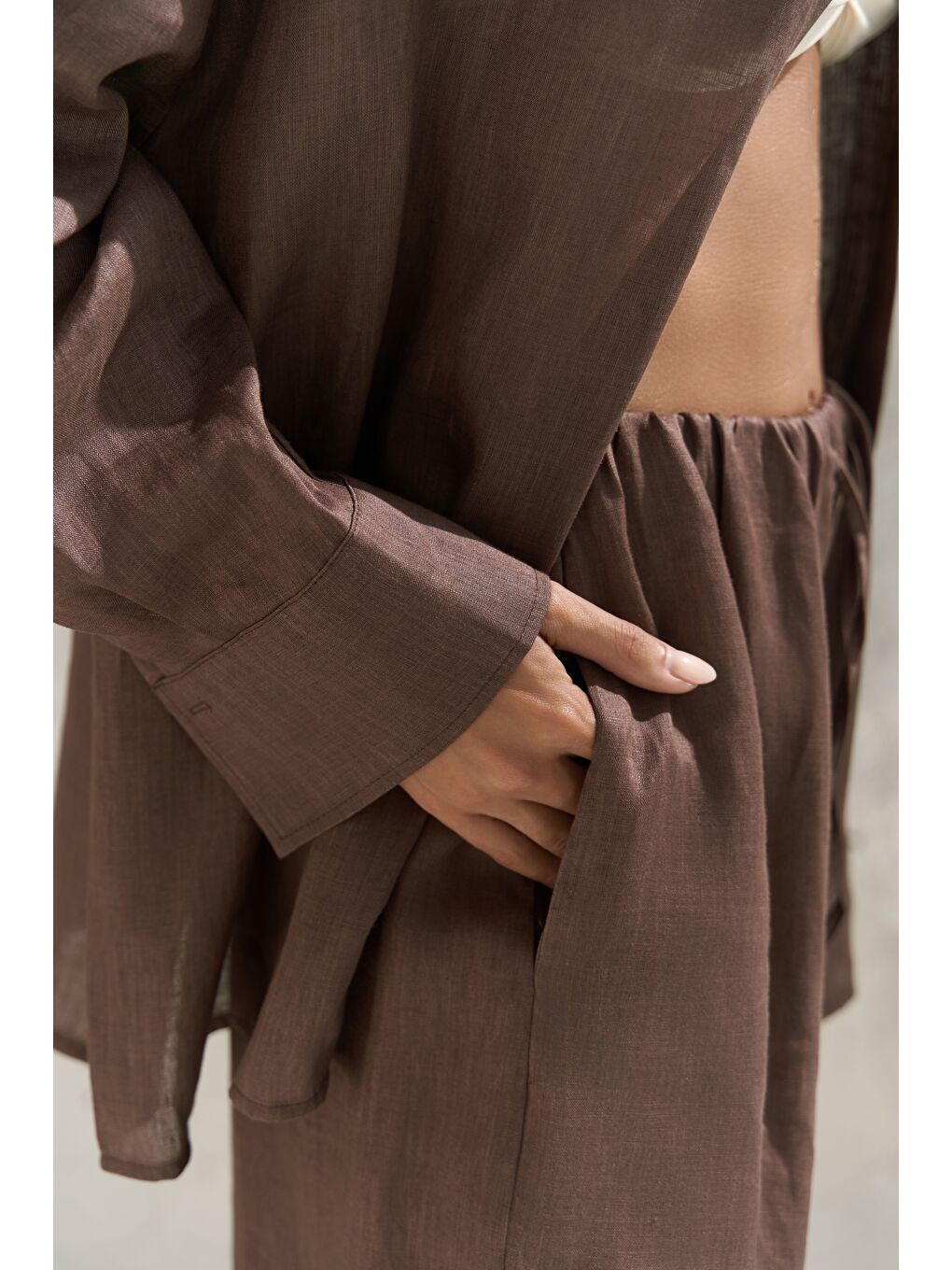 Kahverengi Jelsomina Oversize Kahve Keten Gömlek Pantolon Takım-4
