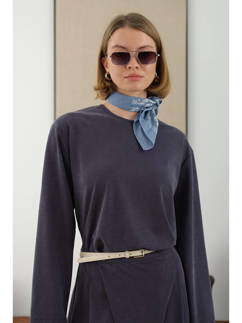 Taşlanmış Modal Takım Lacivert-2