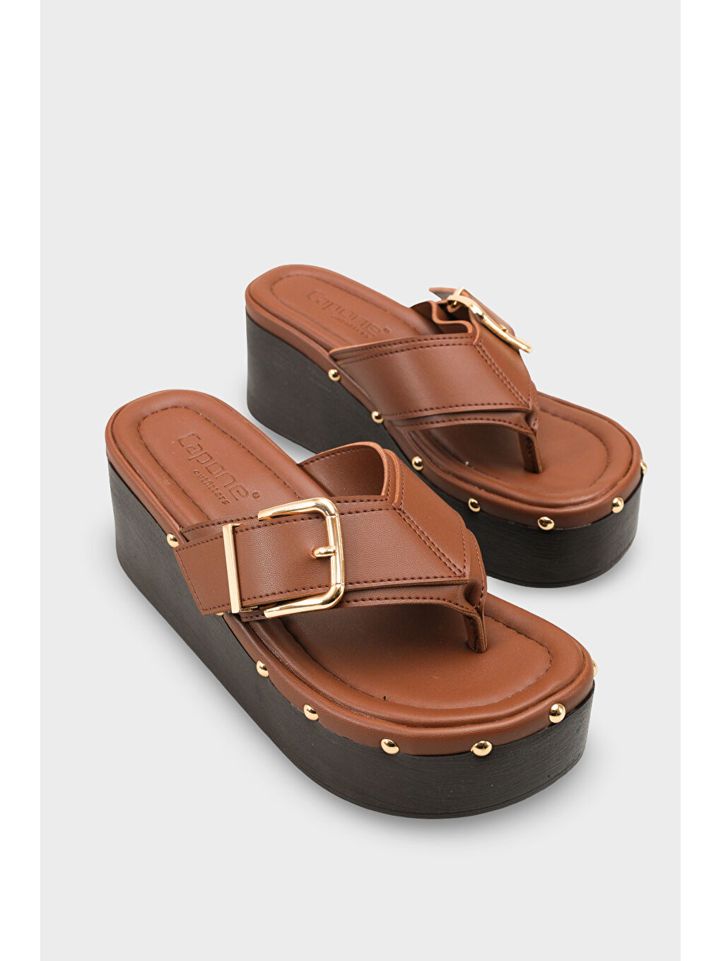 Kahverengi Kristi Dolgu Topuk Parmak Arası Terlik Kadın-1