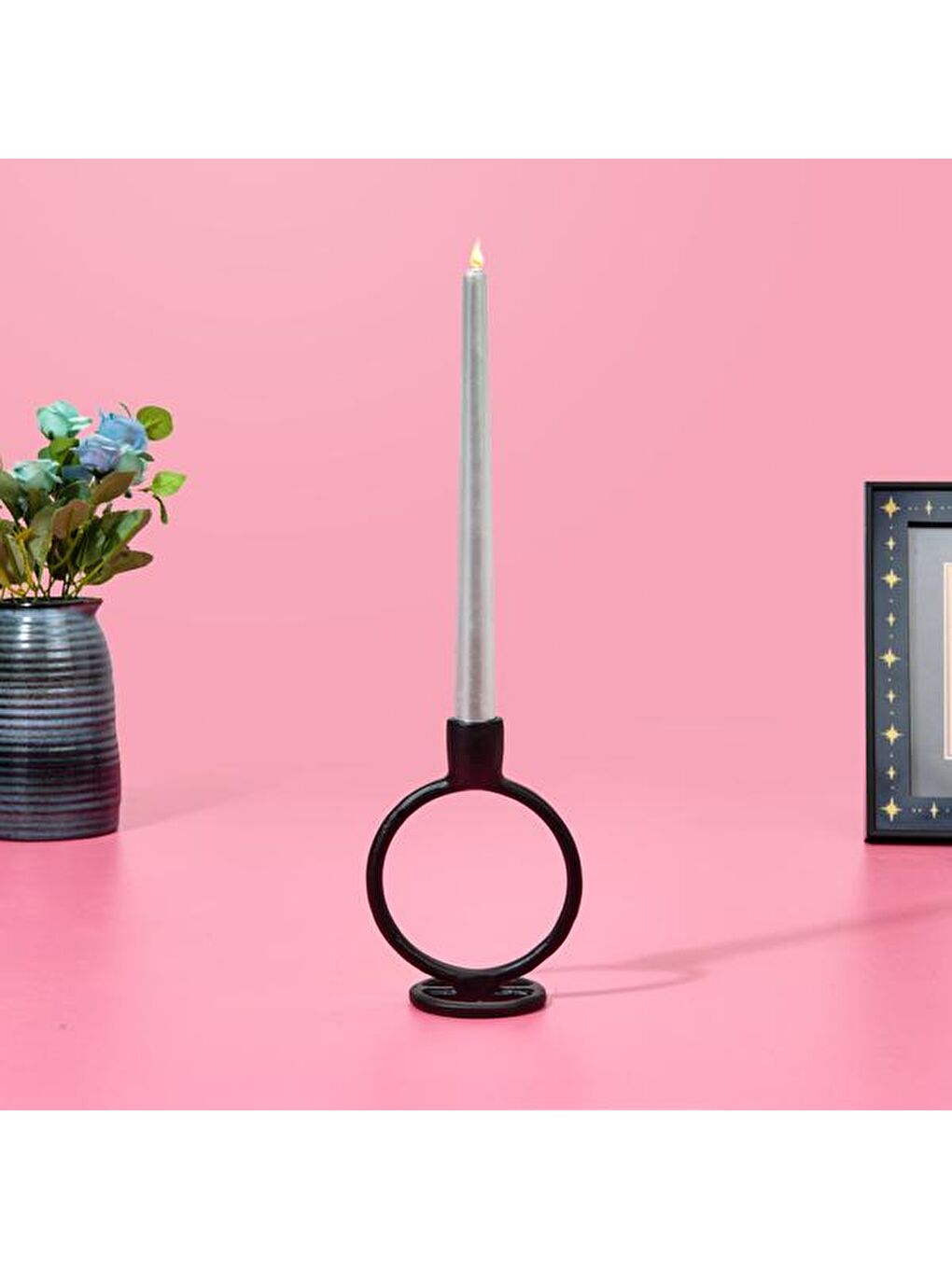 Circle Şamdan - Siyah - 11,5x7,5x15 cm