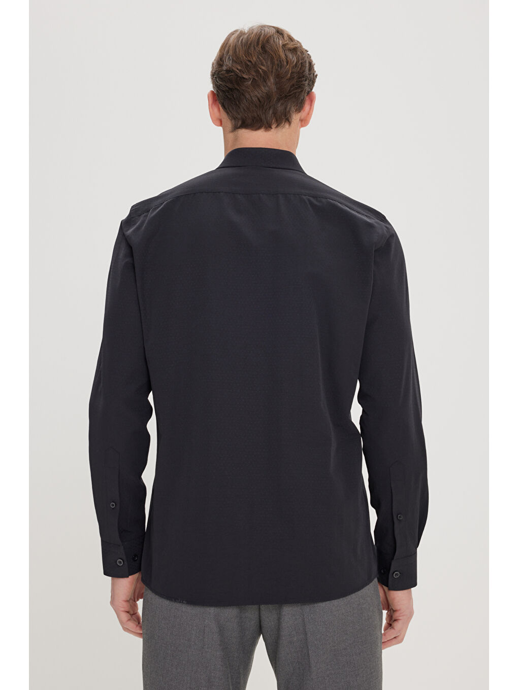 Erkek Siyah Slim Fit Dar Kesim Klasik Yaka Pamuklu Armürlü Gömlek-6