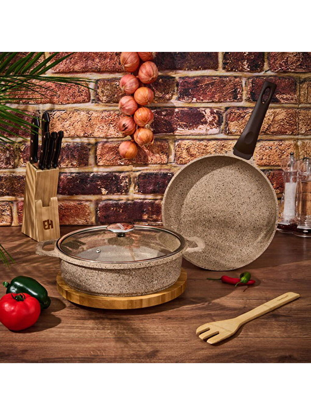 Montana 3 Parça Tava Seti - Bej - 26 cm