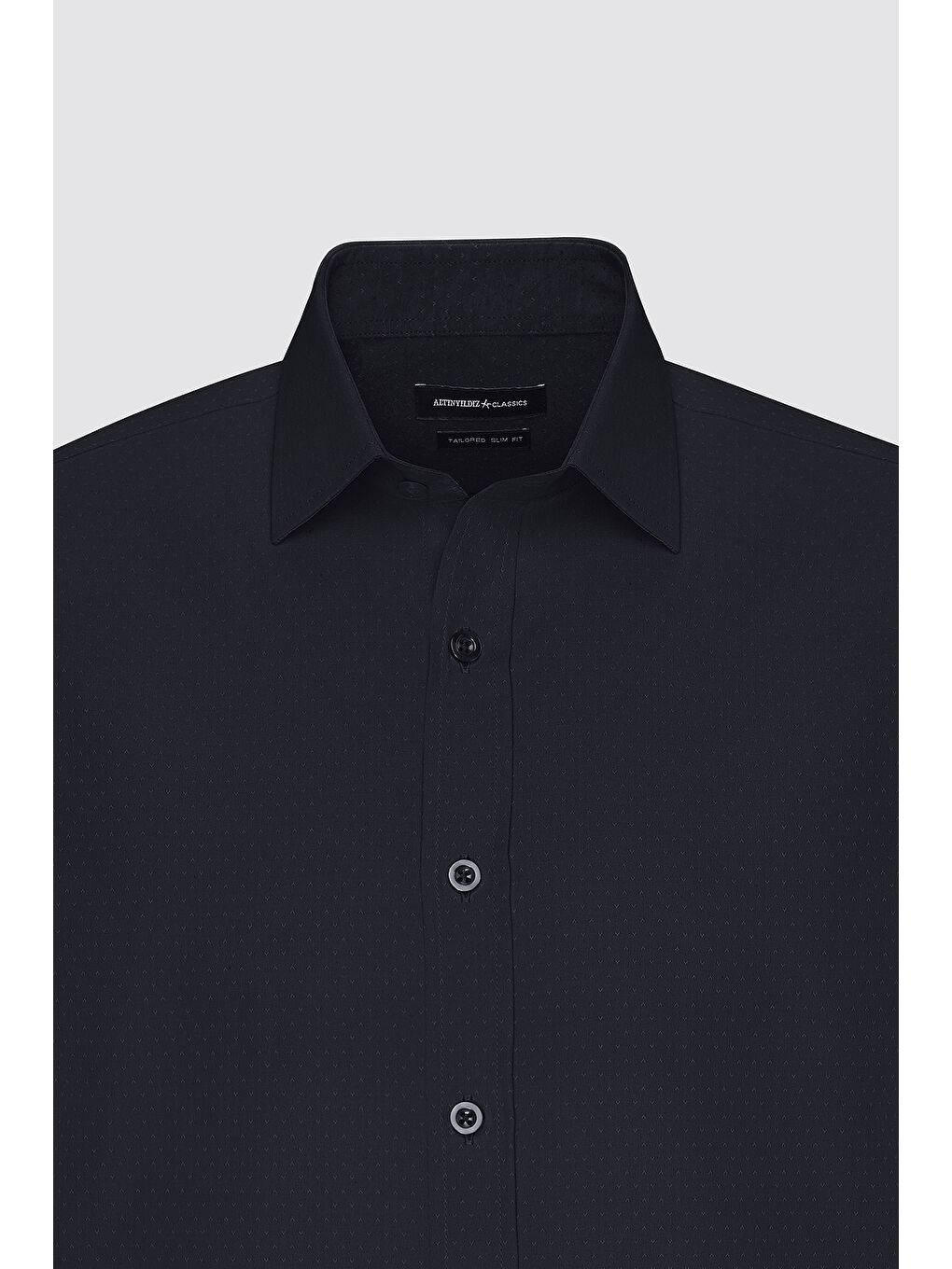 Erkek Siyah Slim Fit Dar Kesim Klasik Yaka Pamuklu Armürlü Gömlek-8