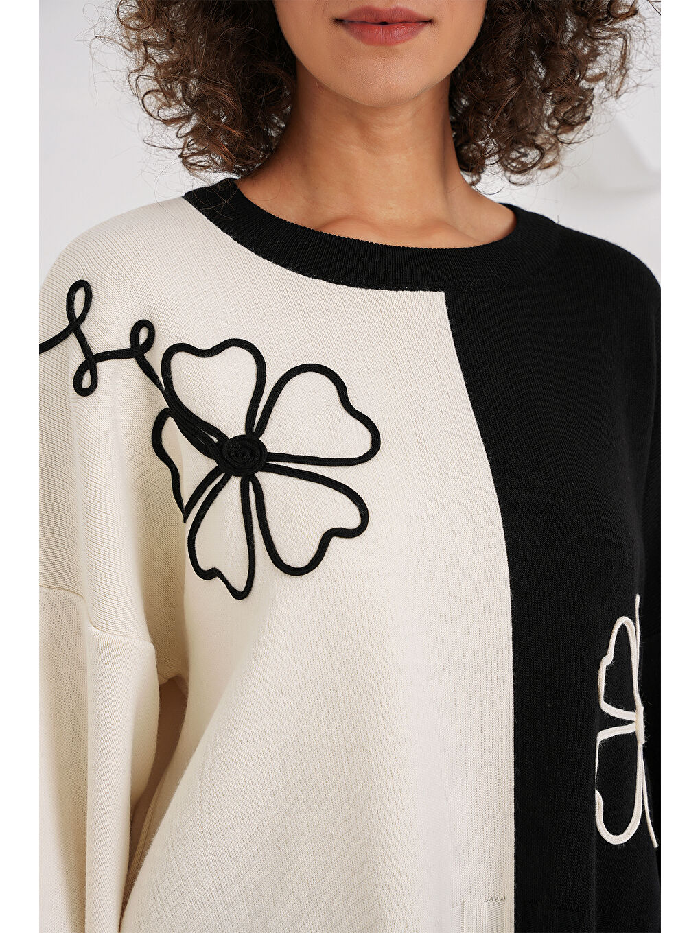 15904 Oversize Triko Kazak Pantolon İkili Takım - Siyah-3