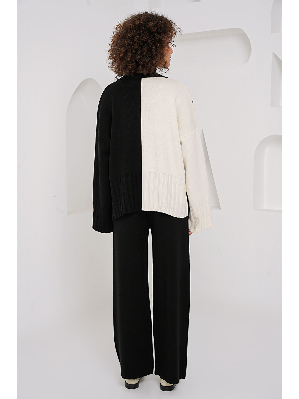 15904 Oversize Triko Kazak Pantolon İkili Takım - Siyah-4