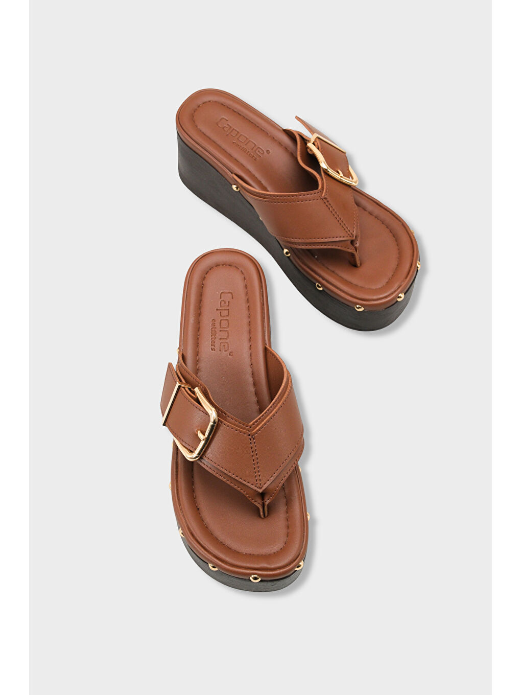 Kahverengi Kristi Dolgu Topuk Parmak Arası Terlik Kadın-5