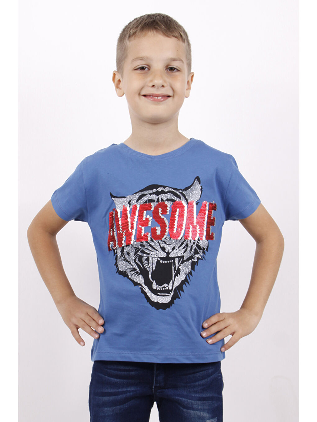 İndigo Erkek Çocuk Awesome Pul Nakışlı T-Shirt