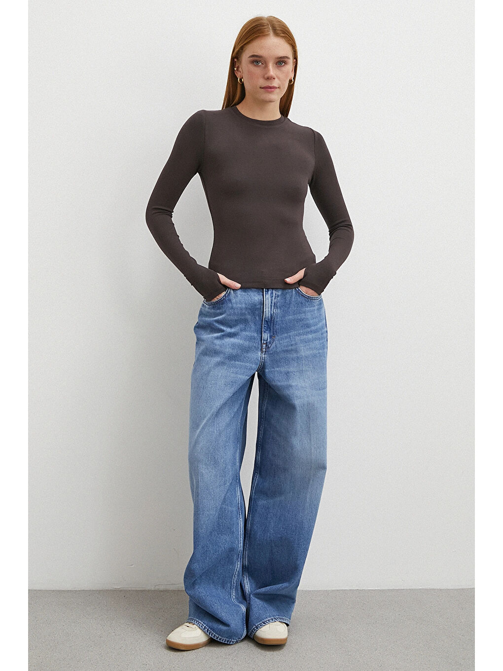 Karışık Kol Yırtmaçlı Bluz Kahve-1