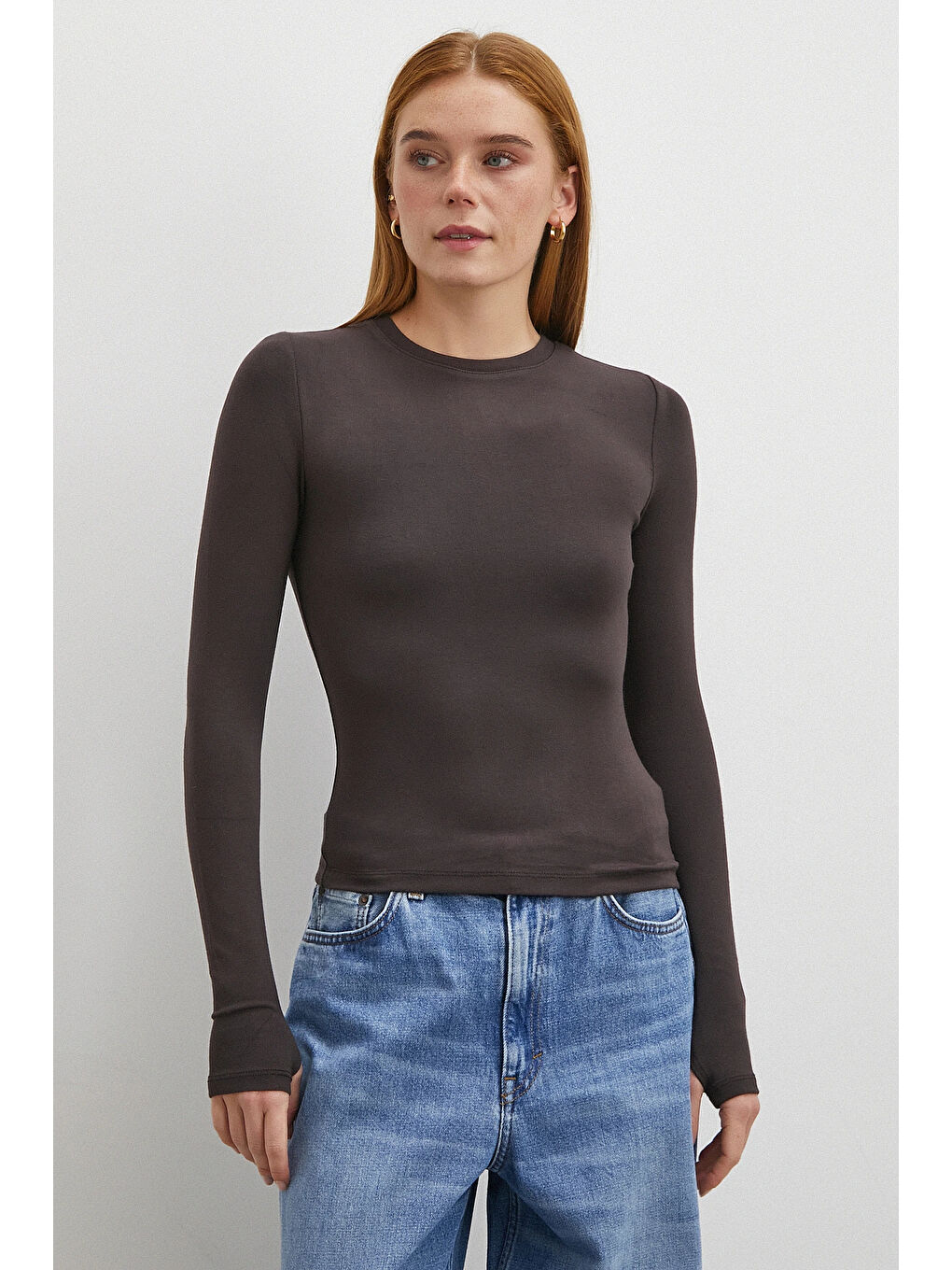 Karışık Kol Yırtmaçlı Bluz Kahve-2