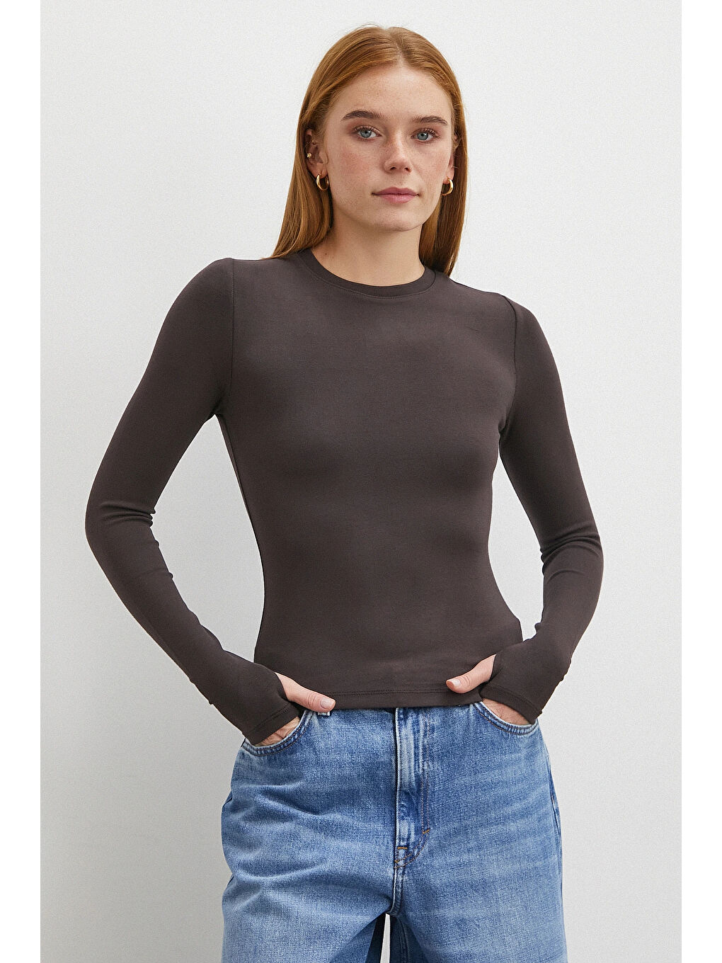 Karışık Kol Yırtmaçlı Bluz Kahve-3