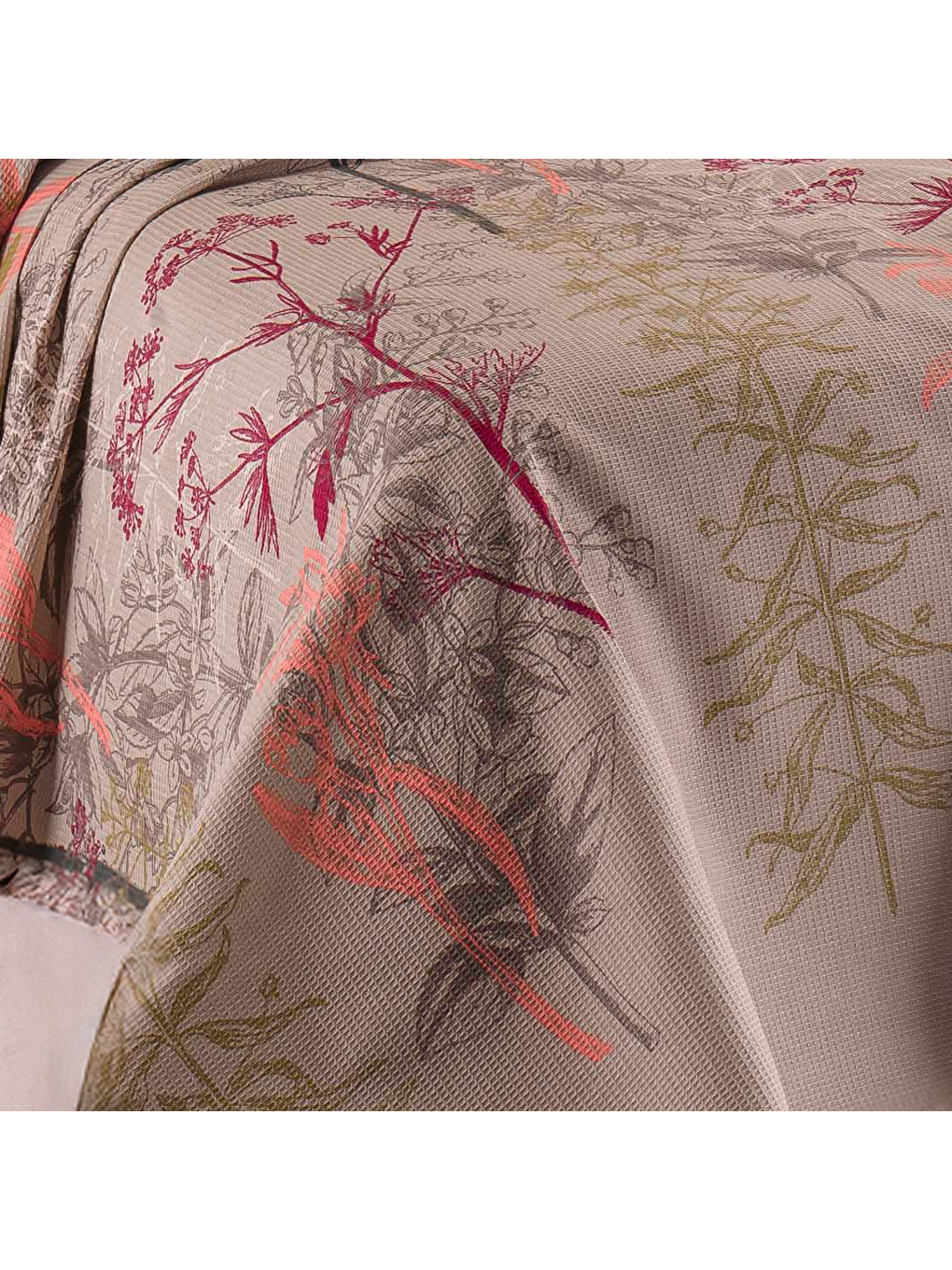 Baskılı Pike Takımı Tek Kişilik Urla Bej-1