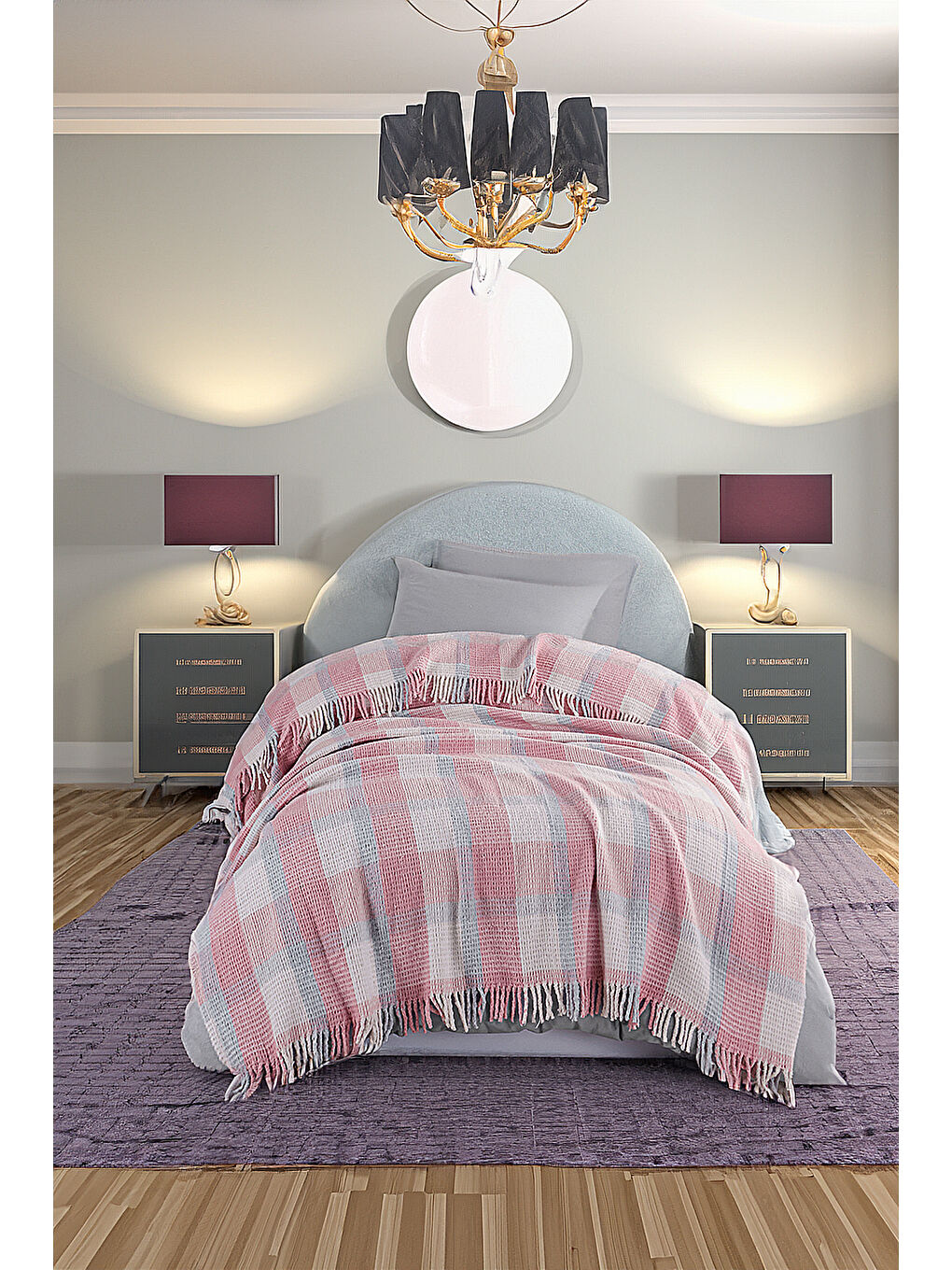 UPSTYLE Pembe Battaniye Pamuklu Tek Kişilik Warm Soft Pudra - 1