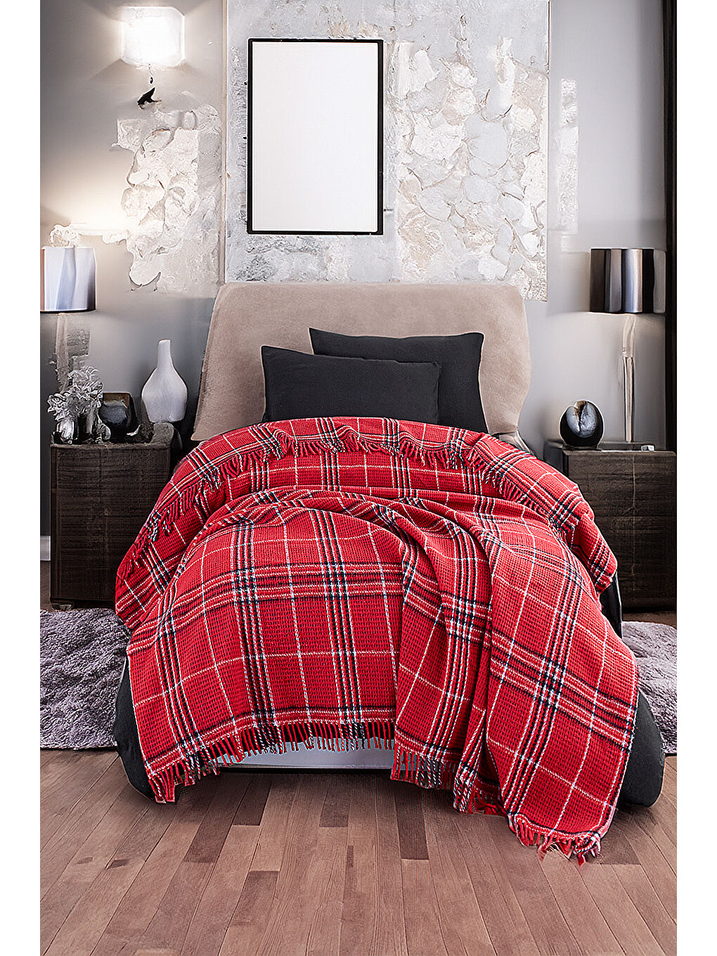 UPSTYLE Kirmizi Battaniye Pamuklu Tek Kişilik Warm Soft Kırmızı