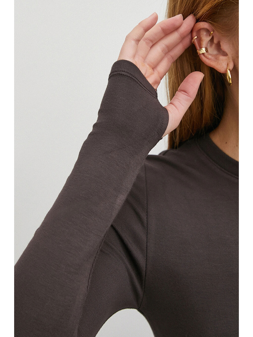 Karışık Kol Yırtmaçlı Bluz Kahve-4