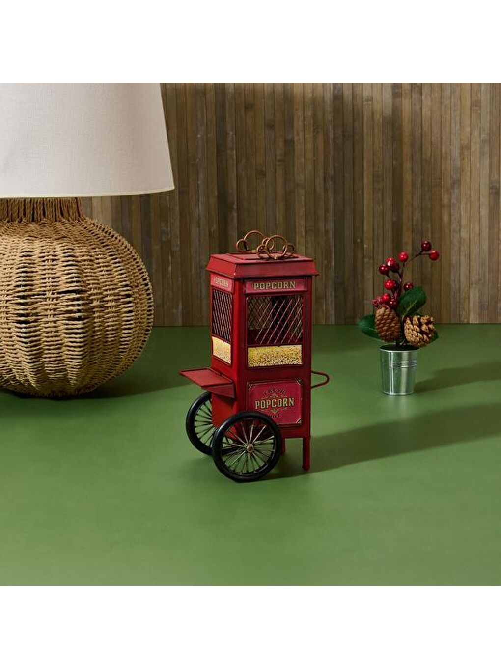Dekoratif Metal Popcorn Kumbara - Kırmızı - 24 cm
