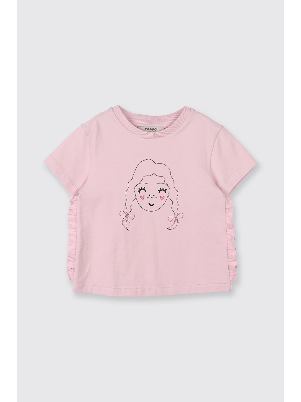 Kız Bebek Baskılı Fırfır Detaylı Pembe Tişört